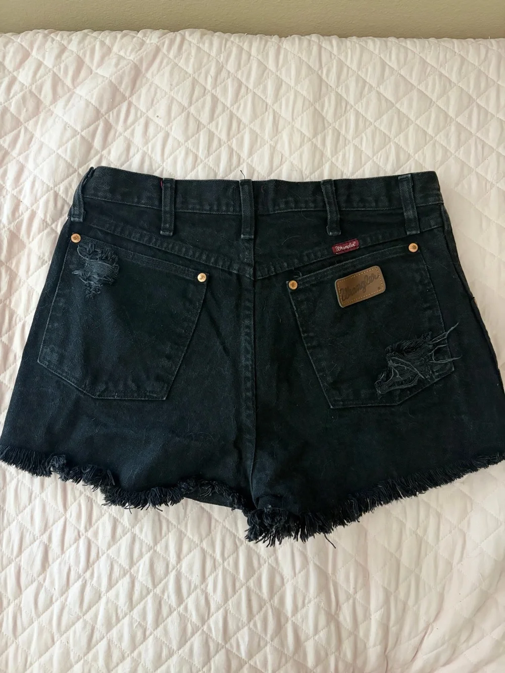 Wrangler Black Distressed Relaxed Fit High-Rise Denim Jean Shorts